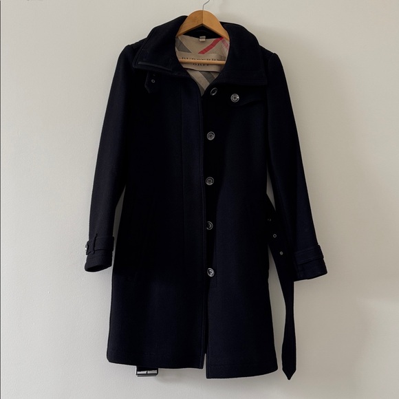 Burberry Brit Black Rushworth Belted Wool Cashmere Blend Trench Coat Size 6 - Picture 7 of 13
